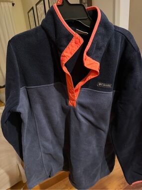 Columbia Navy Fleece Pullover with Coral Trim